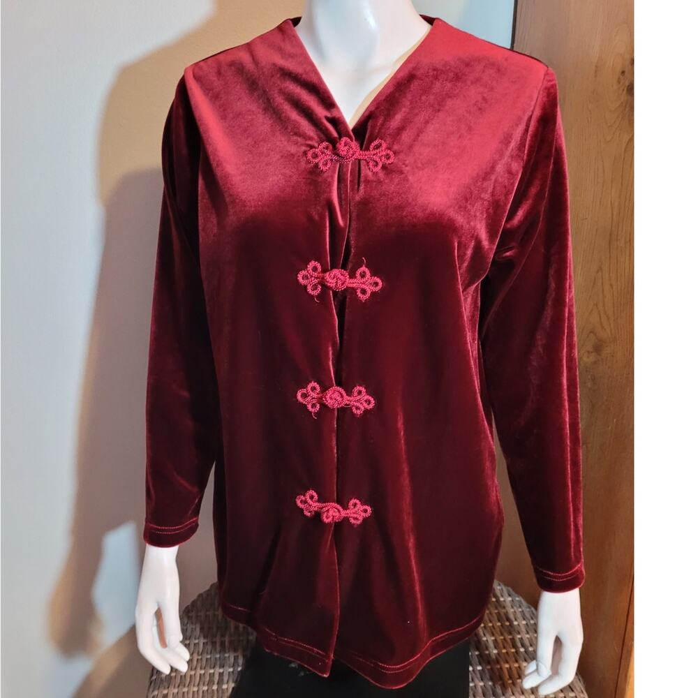 Vtg NATORIOUS Red Velvet Frog Closure Tunic Jacket Romantic Whimsy Goth Sz S